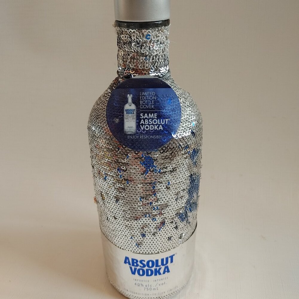ABSOLUT VODKA Disco Bottle Flip Sequin Bottle Cover 750ml bottle EMPTY